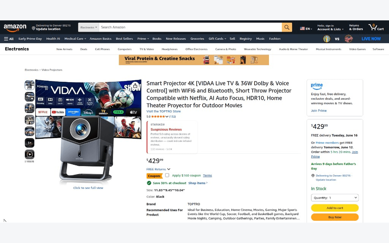 StarSkew Unusual Patterns badge beside the star rating on an Amazon product page